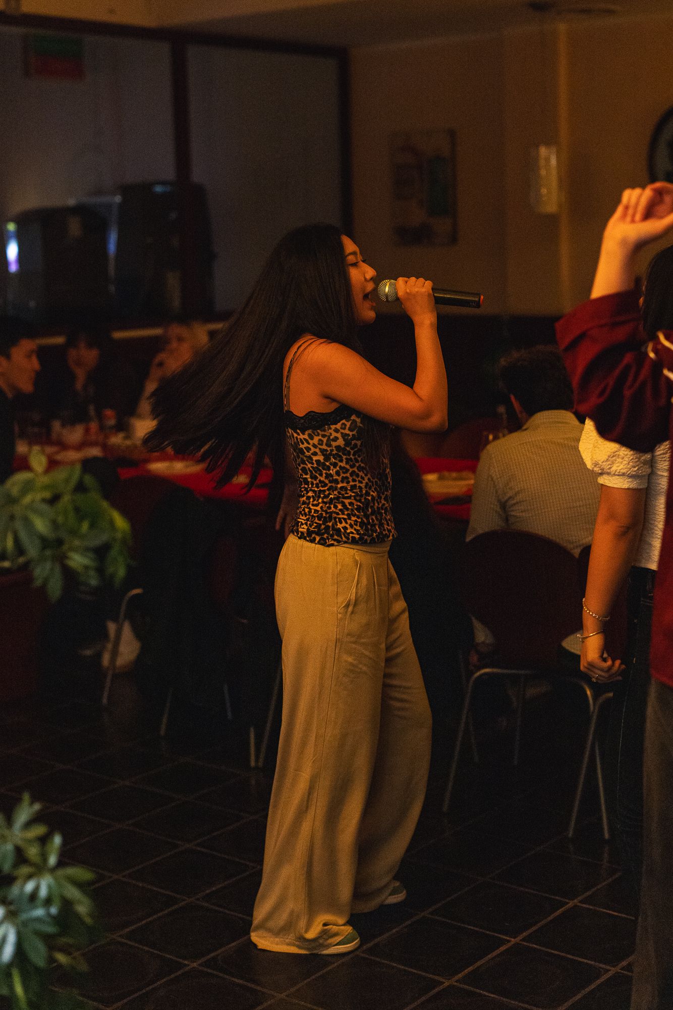 Ospite che canta al karaoke del Bar Thomas